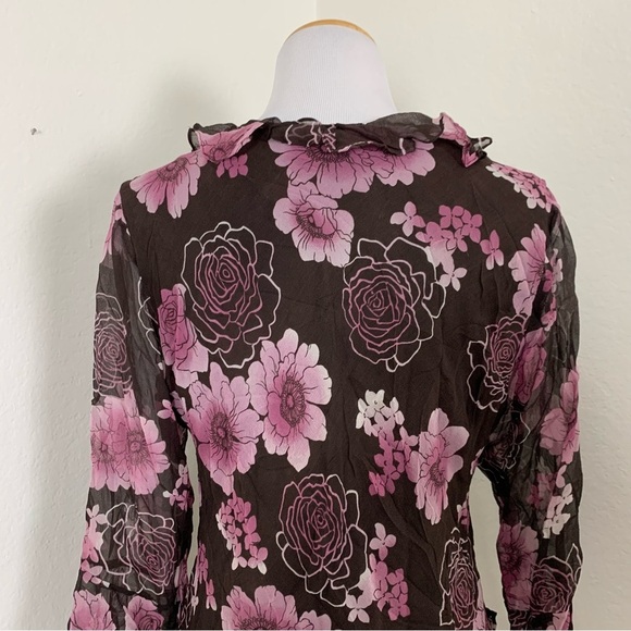 Vintage Y2K Separates Silk Floral Angel Wing Blouse Women’s Petite L Pink Brown - Picture 7 of 17